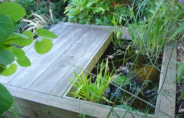pond with seating area in city garden - carol whitehead garden design