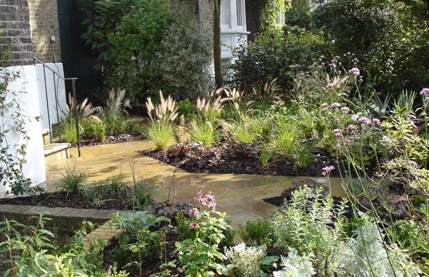 Front garden in Islington with zig zag path and planting by Carol Whitehead garden design