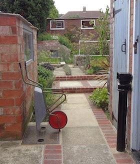 wheelbarrow in yard